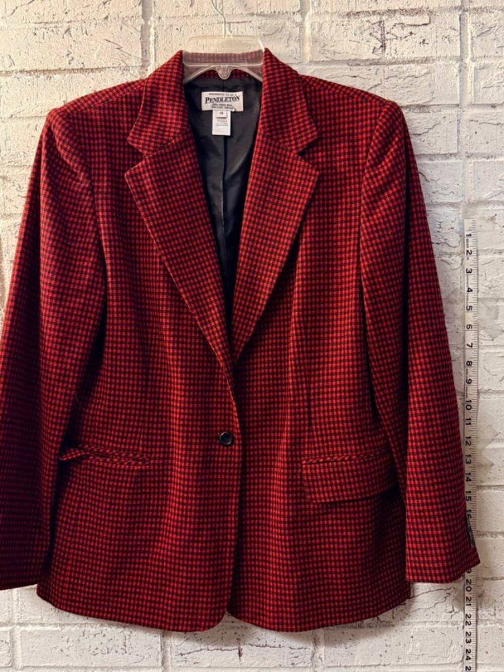 Pendleton Womens 14 Red Black Houndstooth 100% Virgin Wool Blazer Jacket
